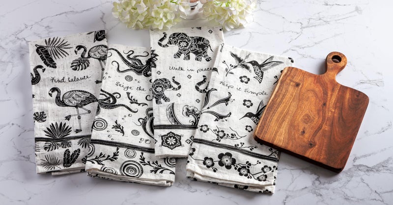 Karma Gifts Black and White Boho Tea Towel,Cotton, Sea Turtle - Image 2